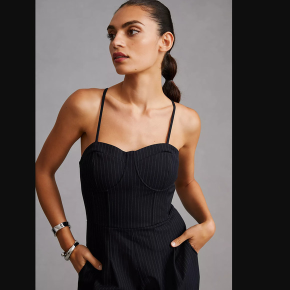 New Anthropologie Pinstripe Tailored Jumpsuit - Size 16 Tall - Picture 2 of 8